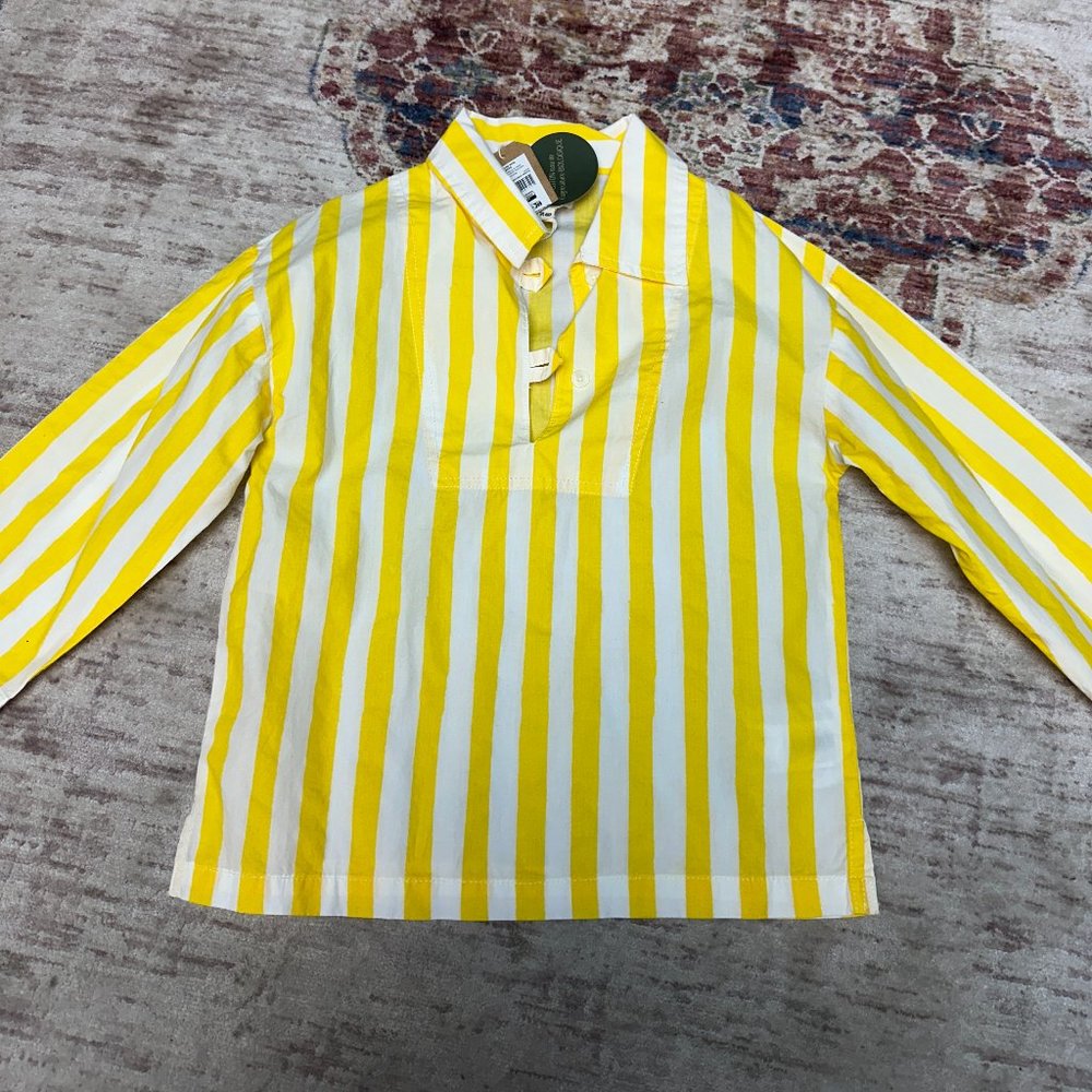 Casa Cubista/Monoprix Girls Yellow Long Sleeve Stripped Shirt Size 5/6 Brand New